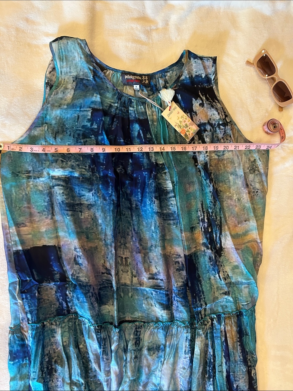 Johnny Was Sleeveless Blue Multi-Print Tiered Maxi Dress - Picture 3 of 7